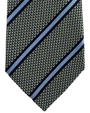 New Zegna Tie Black Blue Silver Stripes - Jacquard Silk