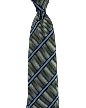 Ermenegildo Zegna Tie Black Blue Silver Stripes - Jacquard Silk