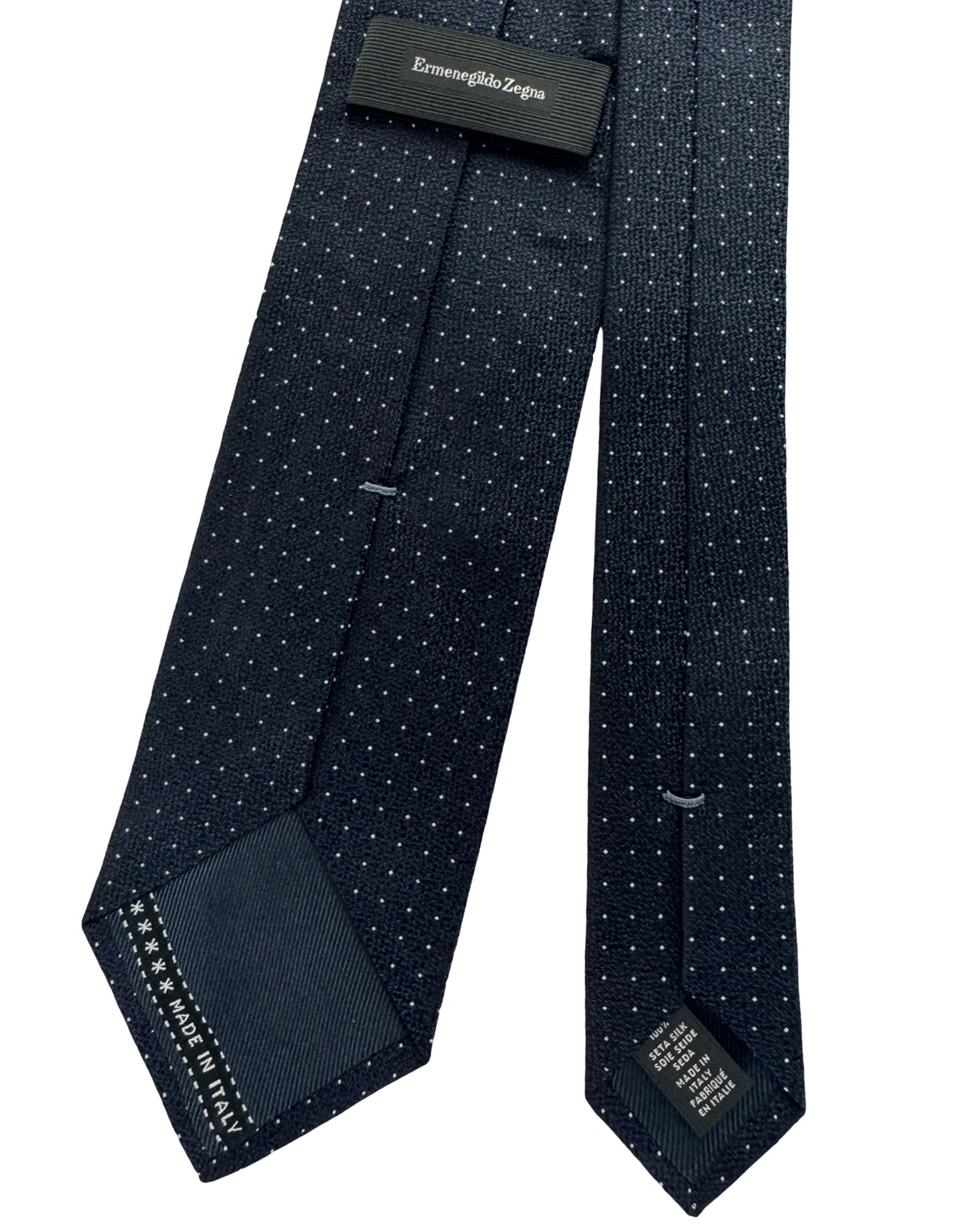 Zegna Silk Tie Midnight Blue Silver Micro Dots