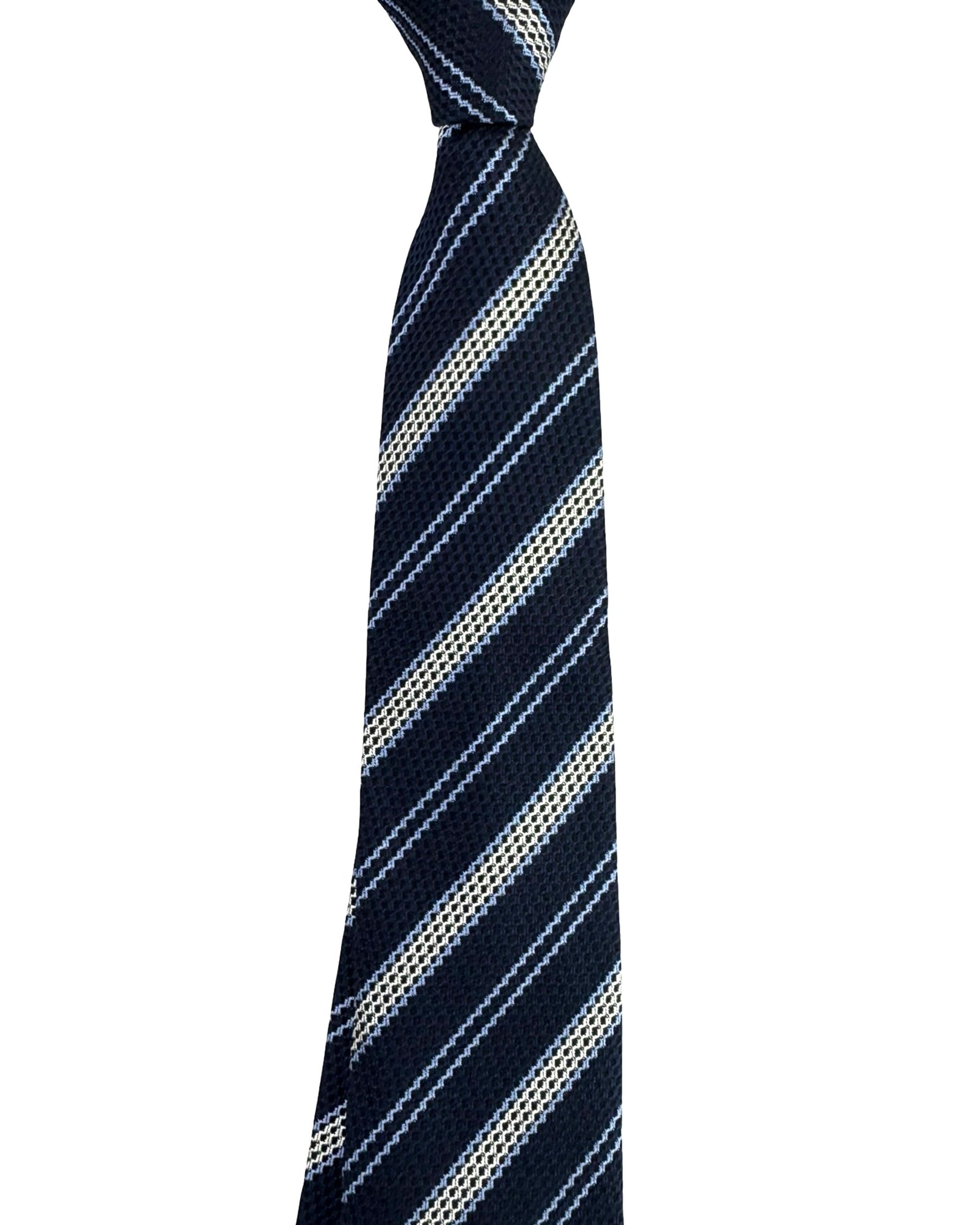 Ermenegildo Zegna Tie Navy Blue Stripes Jacquard Silk - Narrow Cut