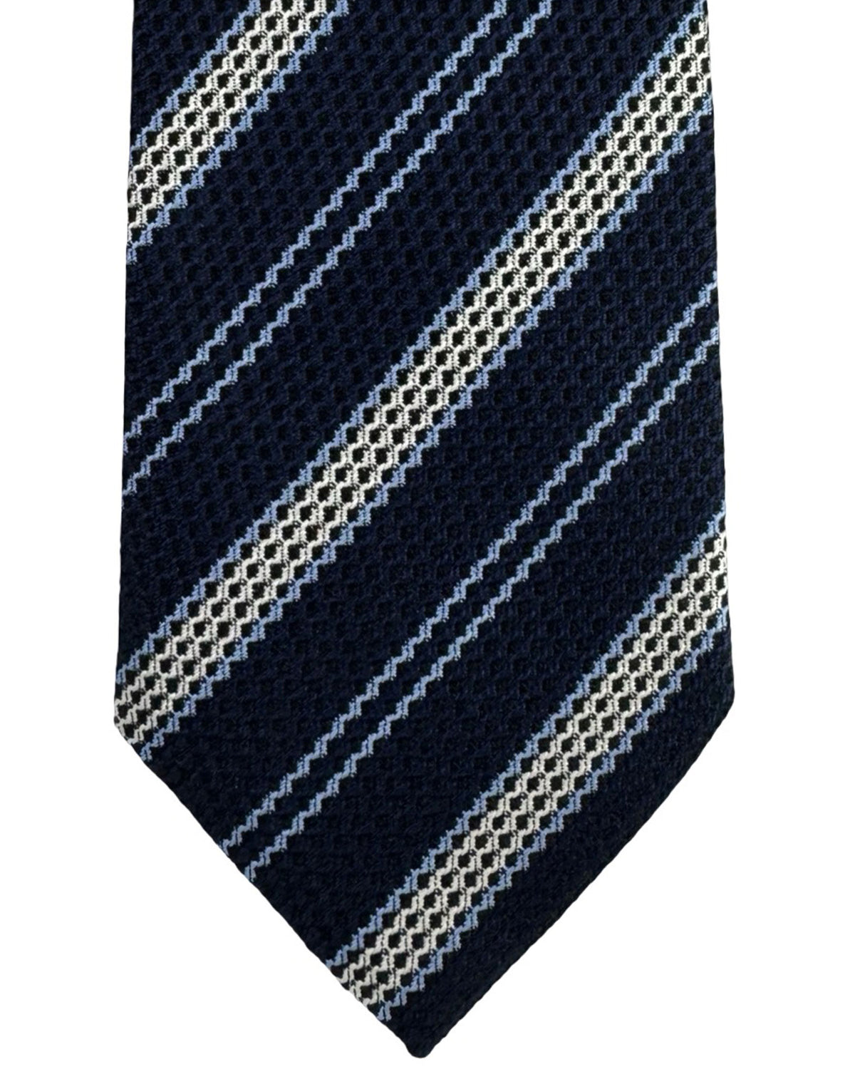 Ermenegildo Zegna Tie Navy Blue Stripes Jacquard Silk - Narrow Cut