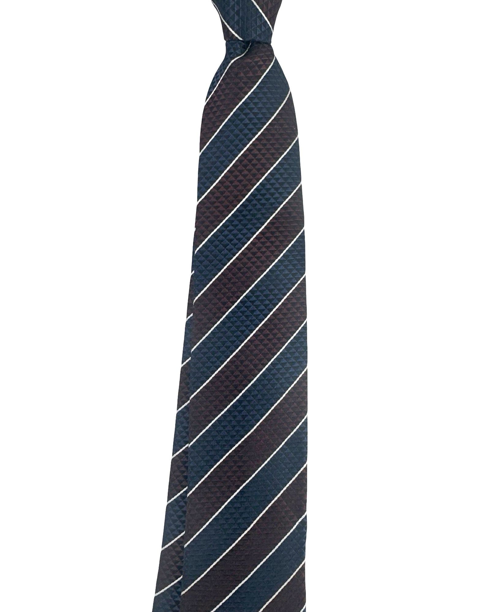Zegna Silk Tie Navy Brown Stripes - Narrow Cut