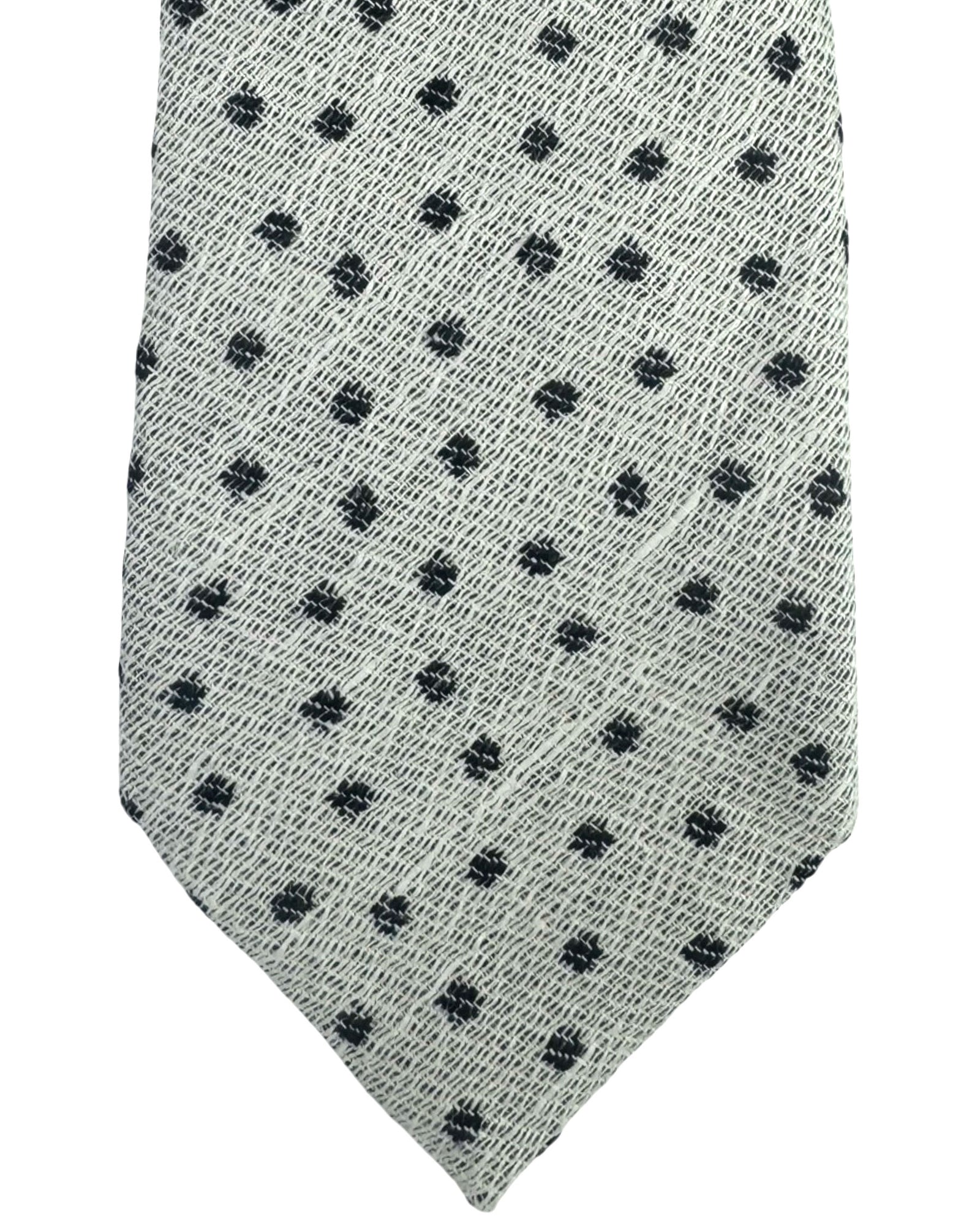 Zegna Linen Tie White Gray Dotted Design - Narrow Cut