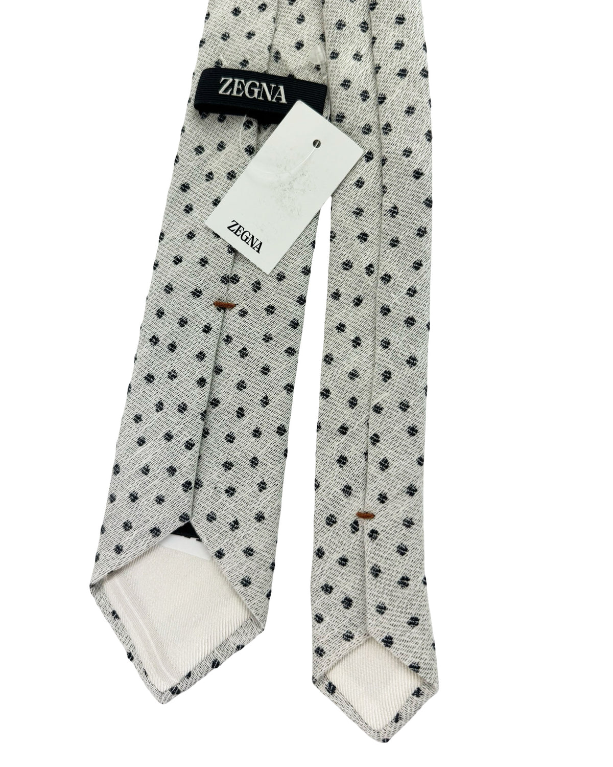 Zegna Linen Tie Gray Dotted Design - Narrow Cut