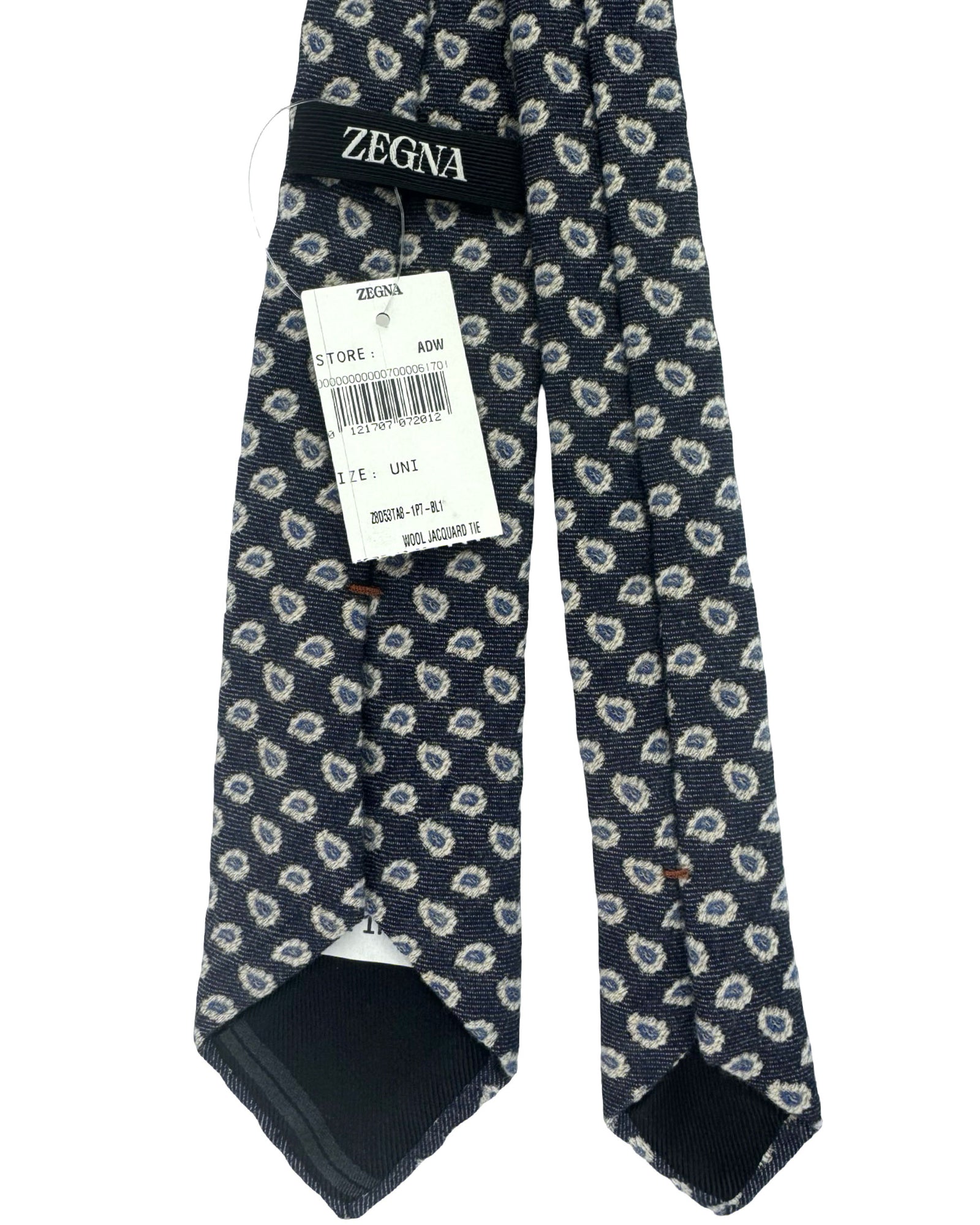 Zegna Wool Tie Navy Paisley - Narrow Cut
