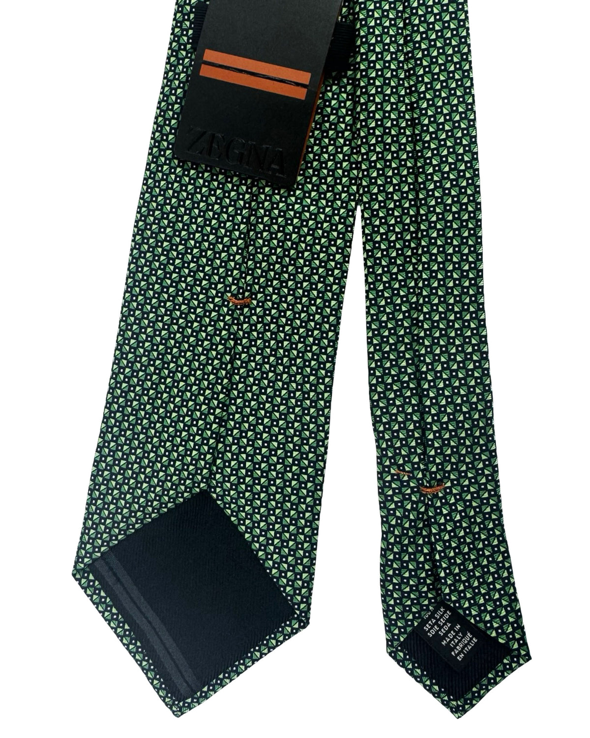 New Zegna Silk Tie Green Geometric
