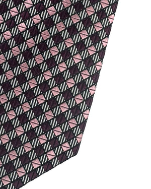 Zegna Silk Tie Pink Purple Silver Check