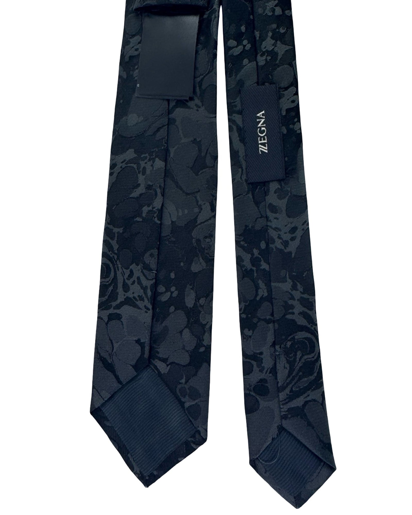 Ermenegildo Zegna Tie Black Gray Floral Jacquard - Skinny Necktie