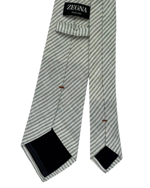 Ermenegildo Zegna Tie Sea-Grass Green White Stripes