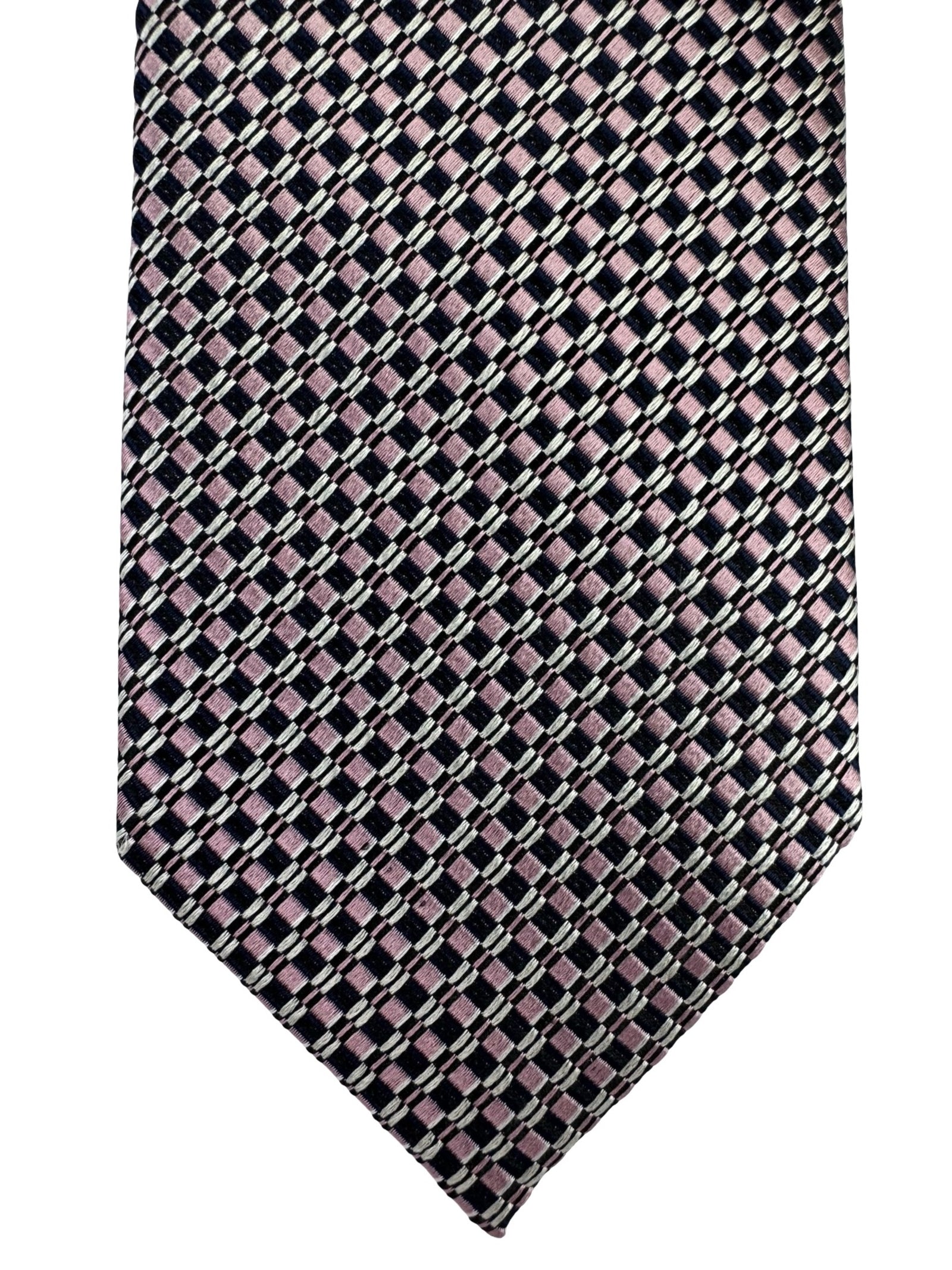 Ermenegildo Zegna Tie Dark Blue Pink Checkered Grid Pattern