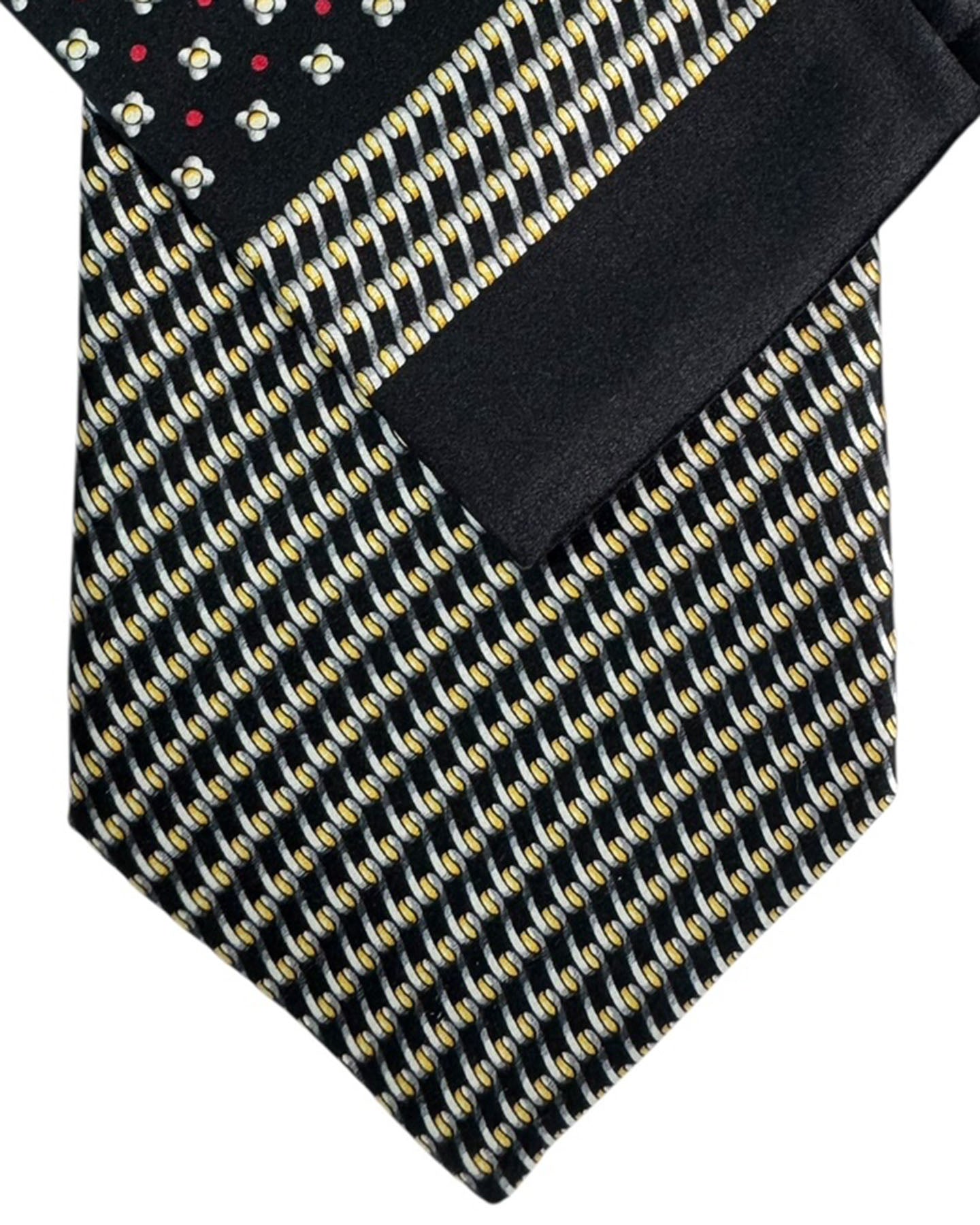 Zilli Silk Tie & Matching Pocket Square Set Black Silver SALE
