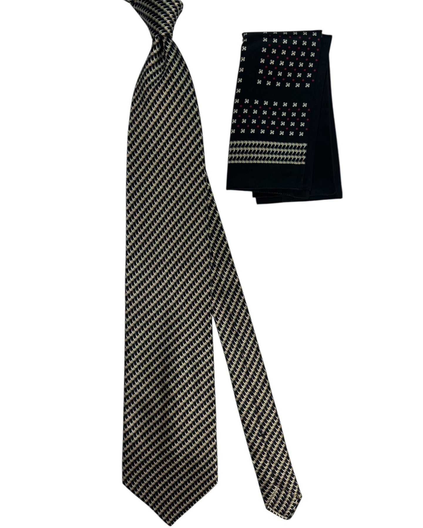 Zilli Silk Tie & Matching Pocket Square Set Black Silver SALE