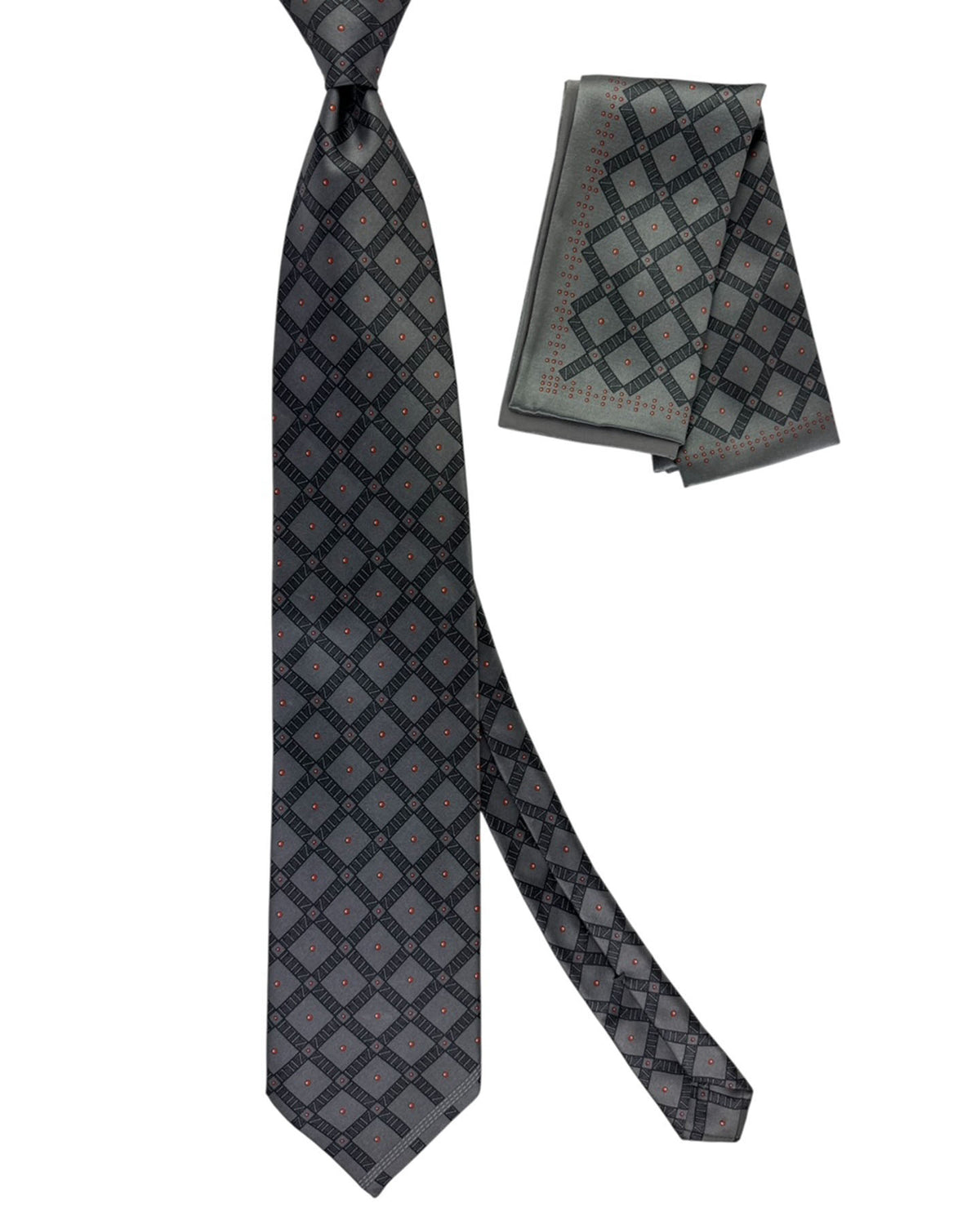 Zilli Silk Tie & Matching Pocket Square Set Charcoal Gray Logo SALE