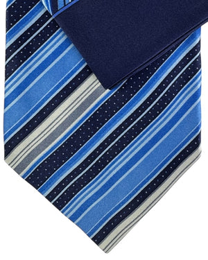 Zilli Silk Tie & Matching Pocket Square Set Blue Navy Stripes