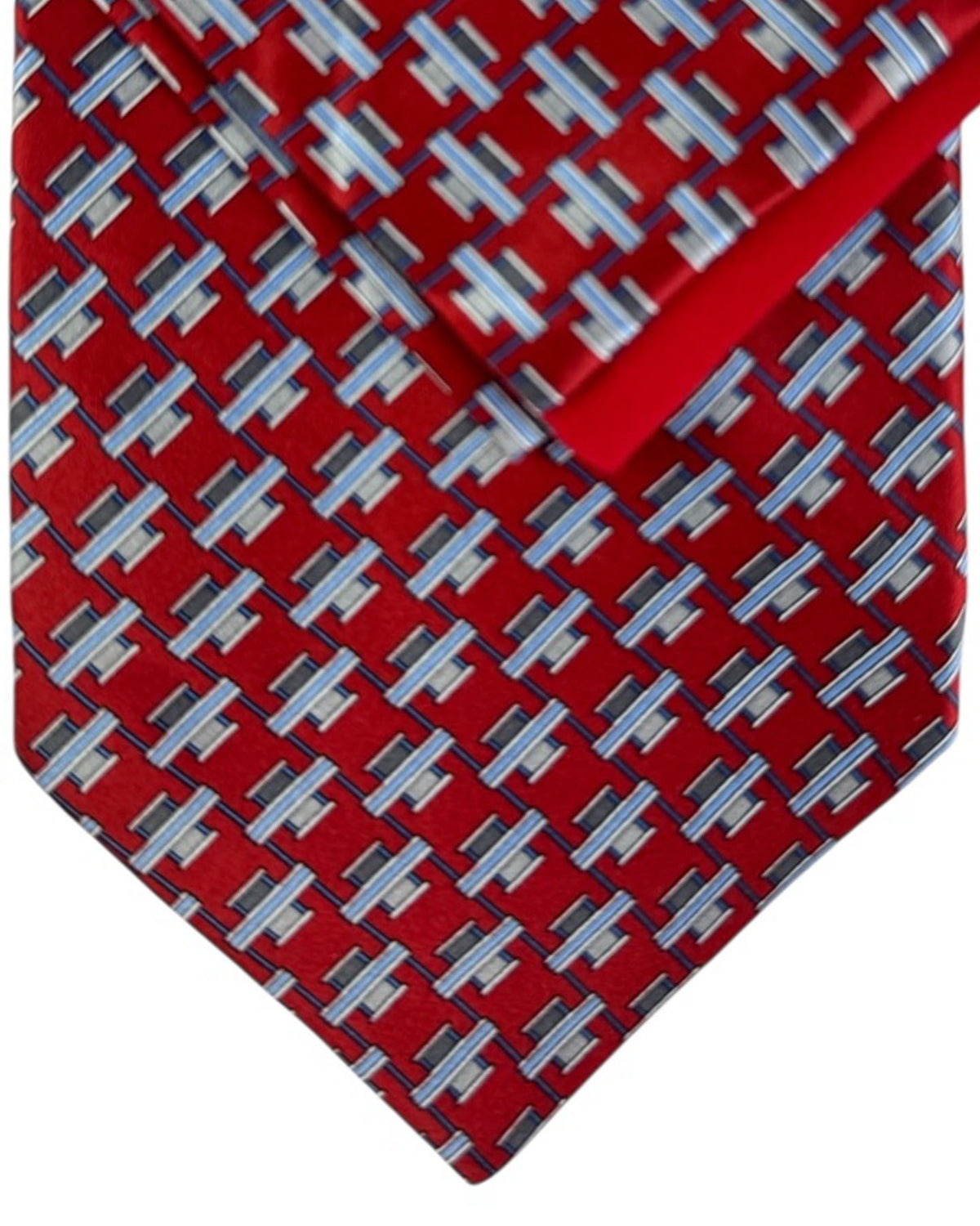 Zilli Silk Tie & Matching Pocket Square Set Red Blue Grey Interlock SALE