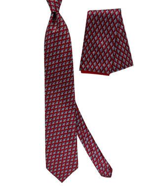 Zilli Silk Tie & Matching Pocket Square Set Red Blue Grey Interlock SALE