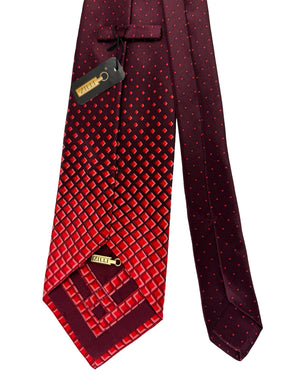 Zilli Tie & Matching Pocket Square Set Burgundy Red Diamond Grid Pattern
