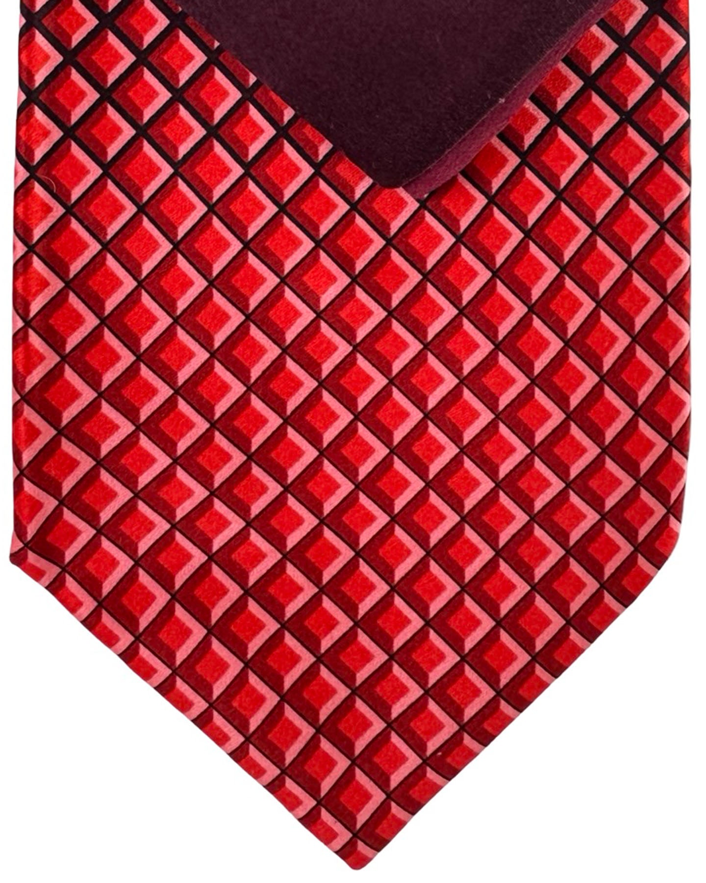 Zilli Tie & Matching Pocket Square Set Burgundy Red Diamond Grid Pattern
