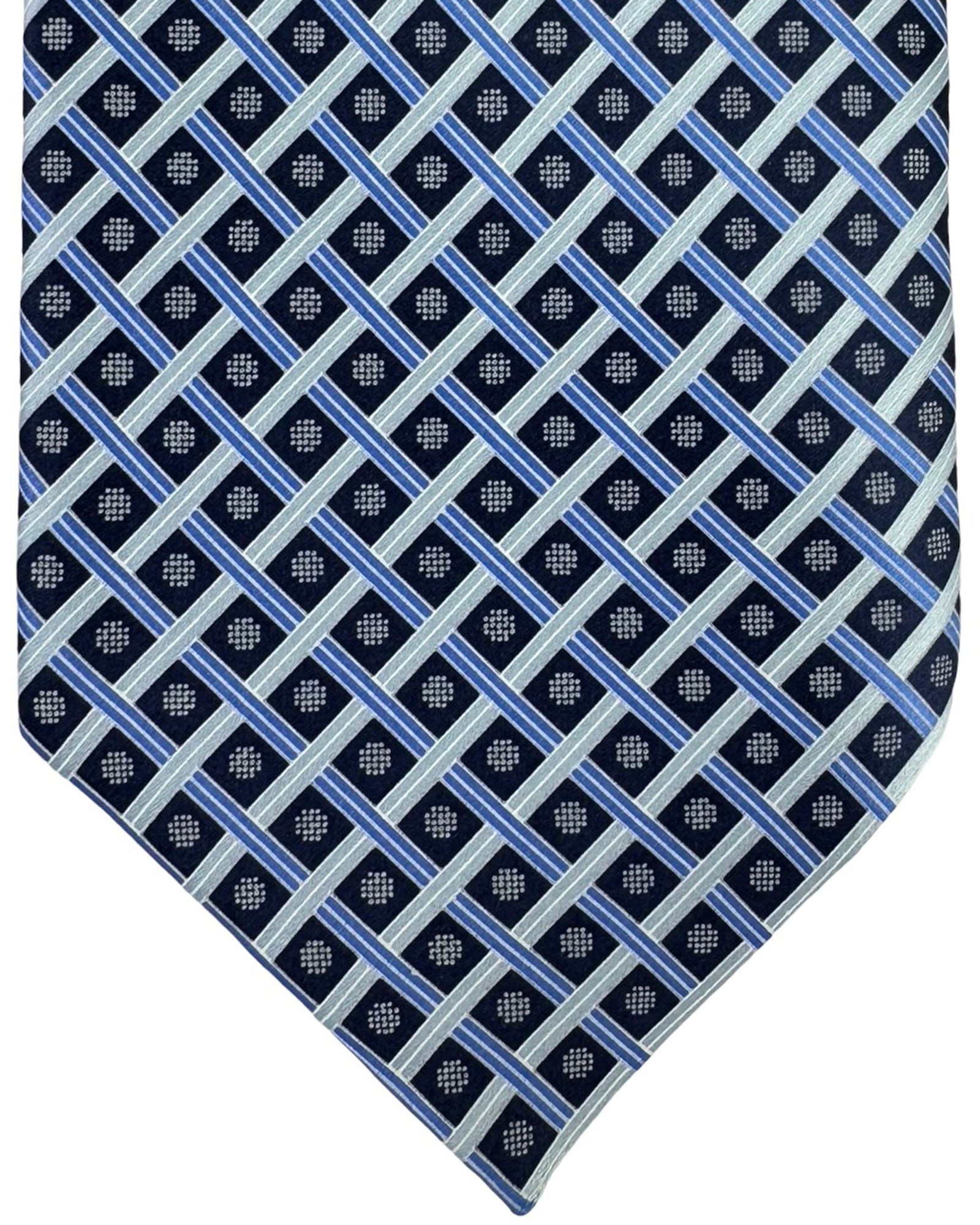 Zilli Extra Long Tie Blue Silver Woven Lattice