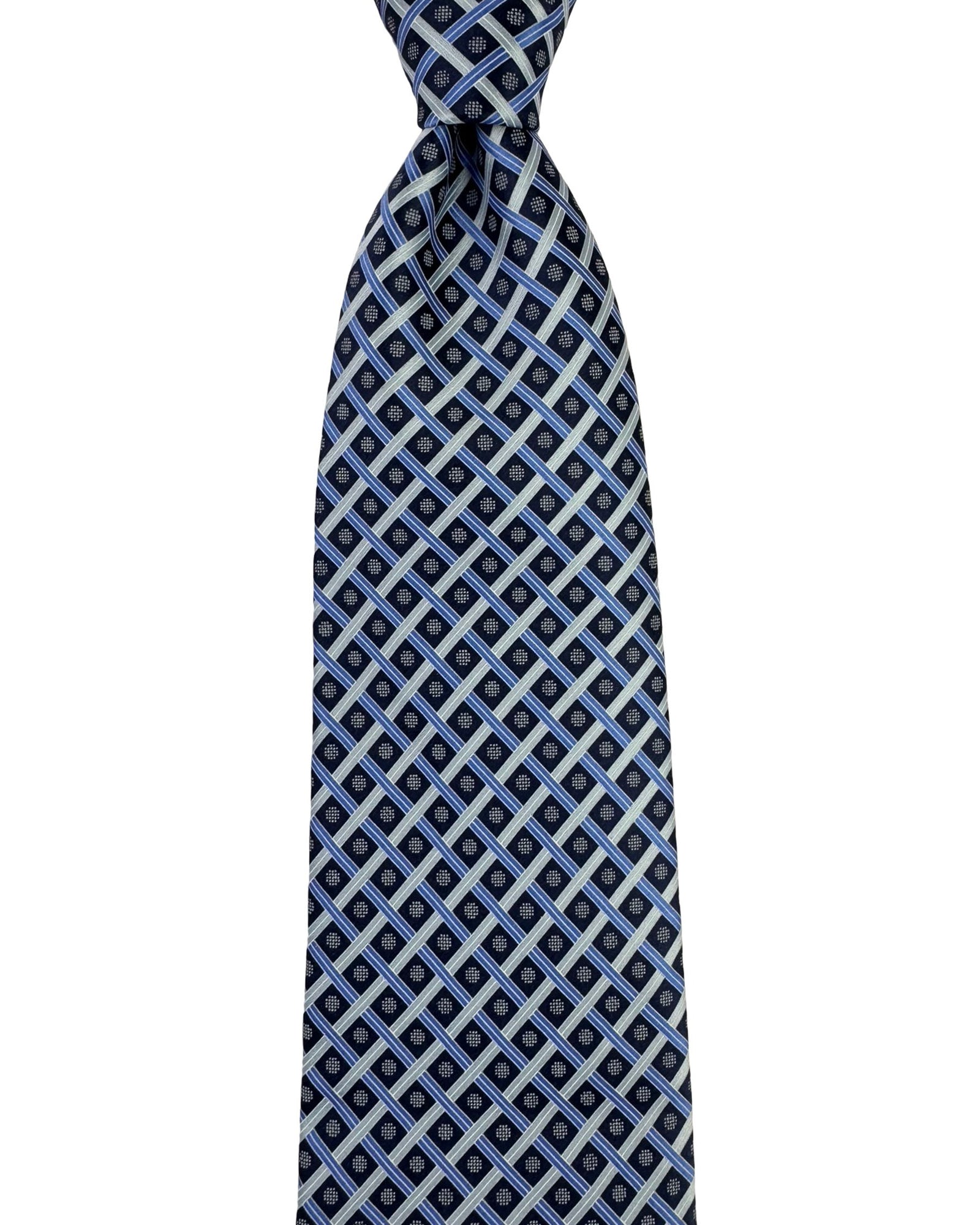 Zilli Extra Long Tie Blue Silver Woven Lattice