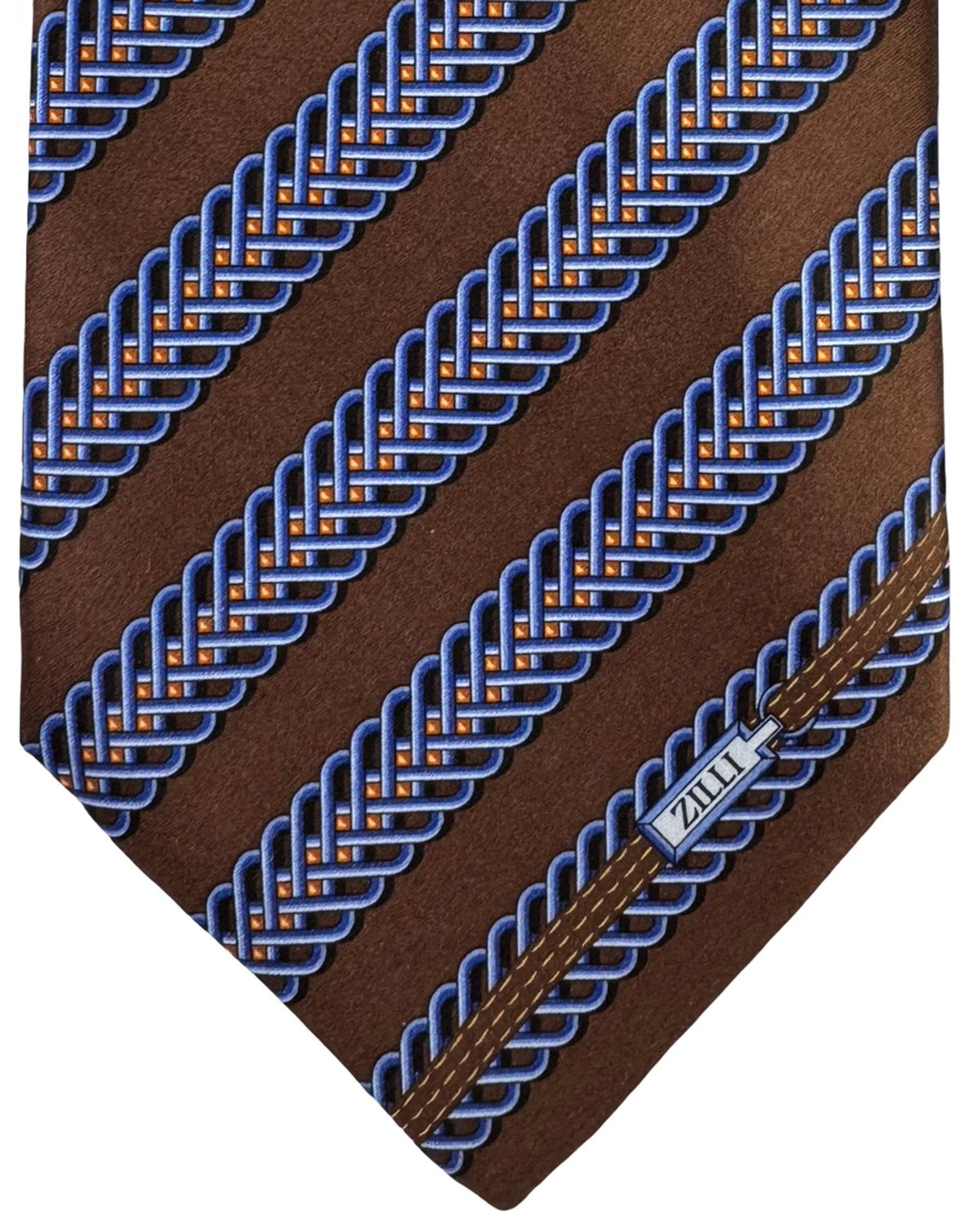 Zilli Extra Long Tie Brown Blue Patterened Stripes