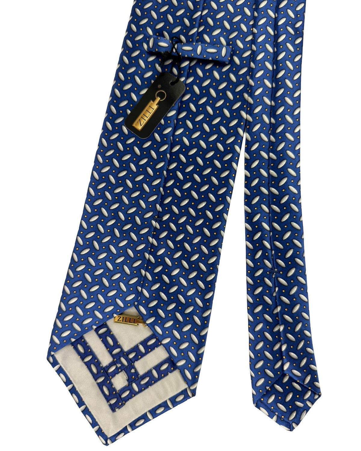 Zilli Tie Blue Ivory Oval Dot Pattern- Extra Long Necktie