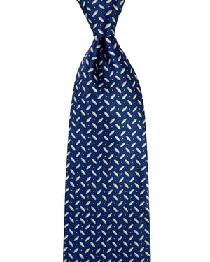 Zilli Tie Dark Blue Geometric Mini Ovals - Extra Long Necktie
