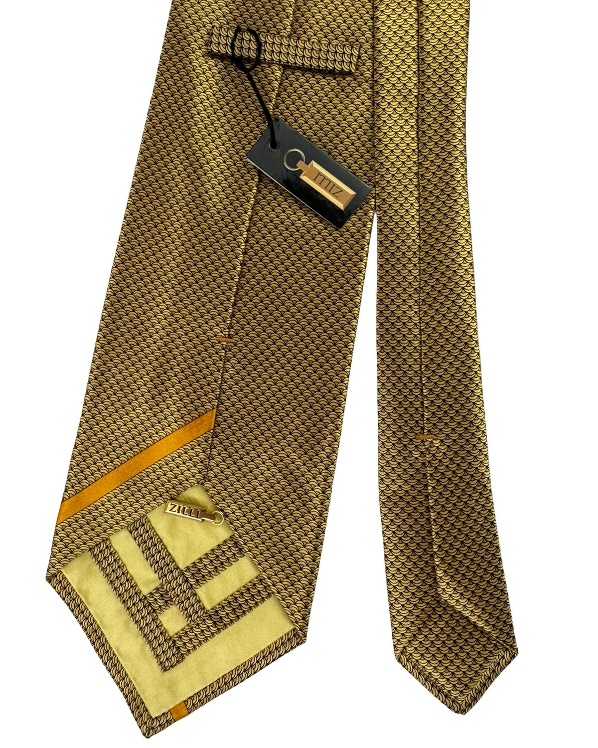 Zilli Tie Gold Scallop Scale Pattern- Extra Long Necktie