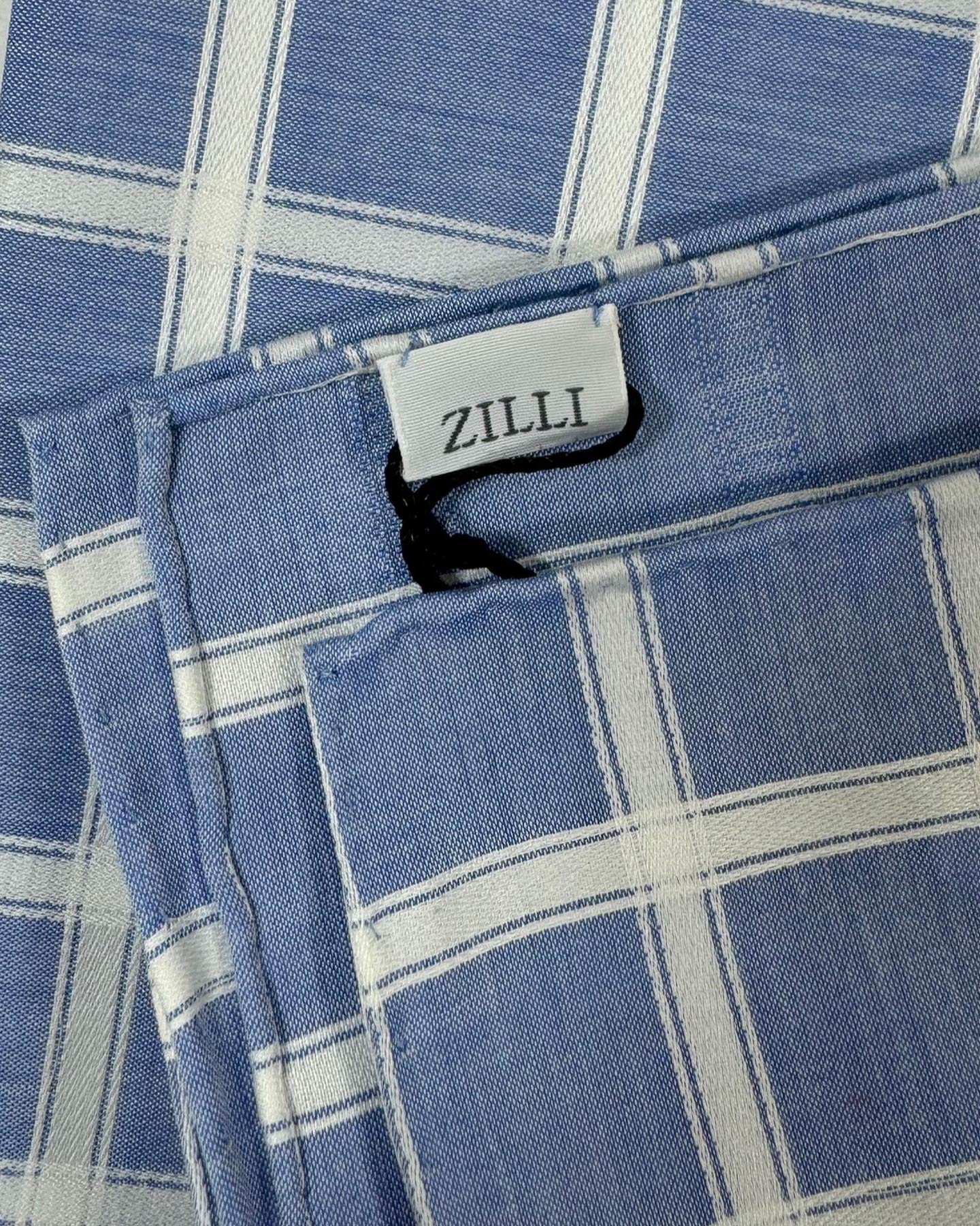 Zilli Cotton Pocket Square Royal Blue White Check BLACK FRIDAY SALE