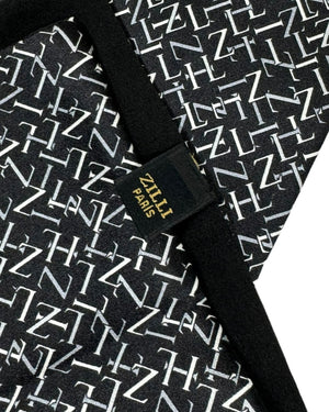 Zilli Silk Pocket Square Black Gray Silver Logo SALE