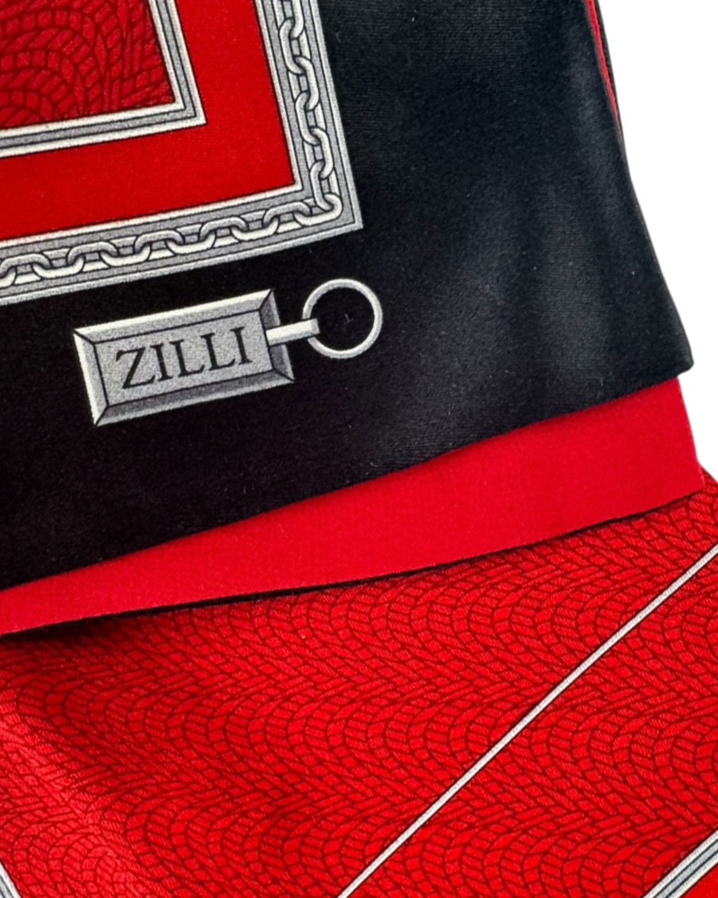 Zilli Silk Pocket Square Red Black Design SALE