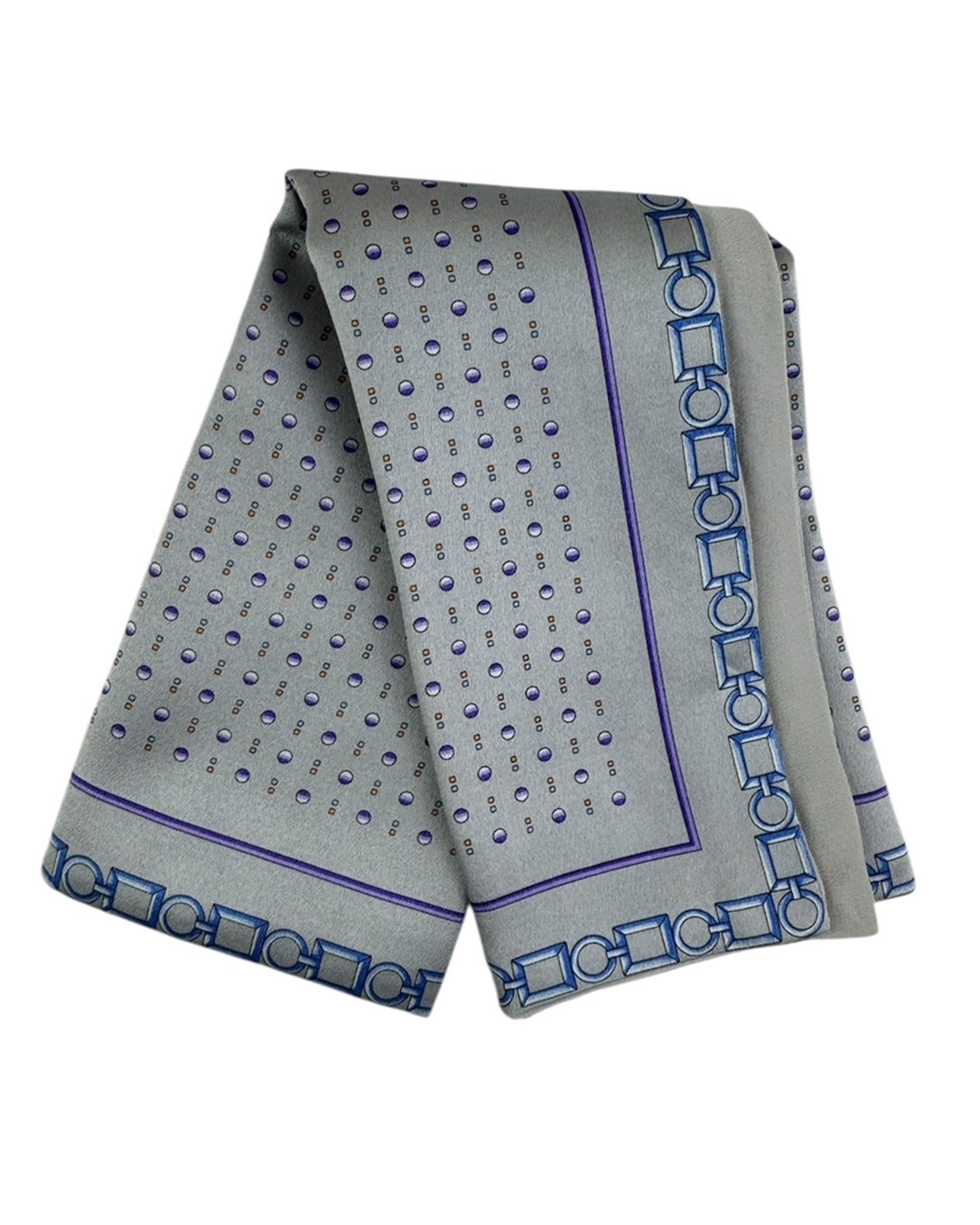 Zilli Silk Pocket Square Gray Purple Gold Chain & Dots SALE