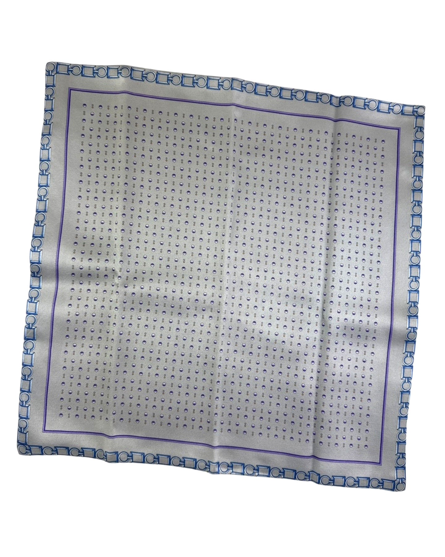 Zilli Silk Pocket Square Gray Purple Gold Chain & Dots SALE
