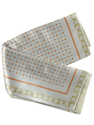 Zilli Silk Pocket Square Gray Orange Gold Geometric Design SALE