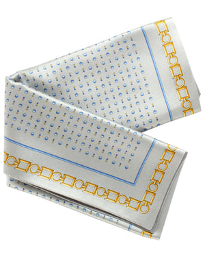Zilli Pocket Square Gray Gold Blue Geometric Micro Shapes