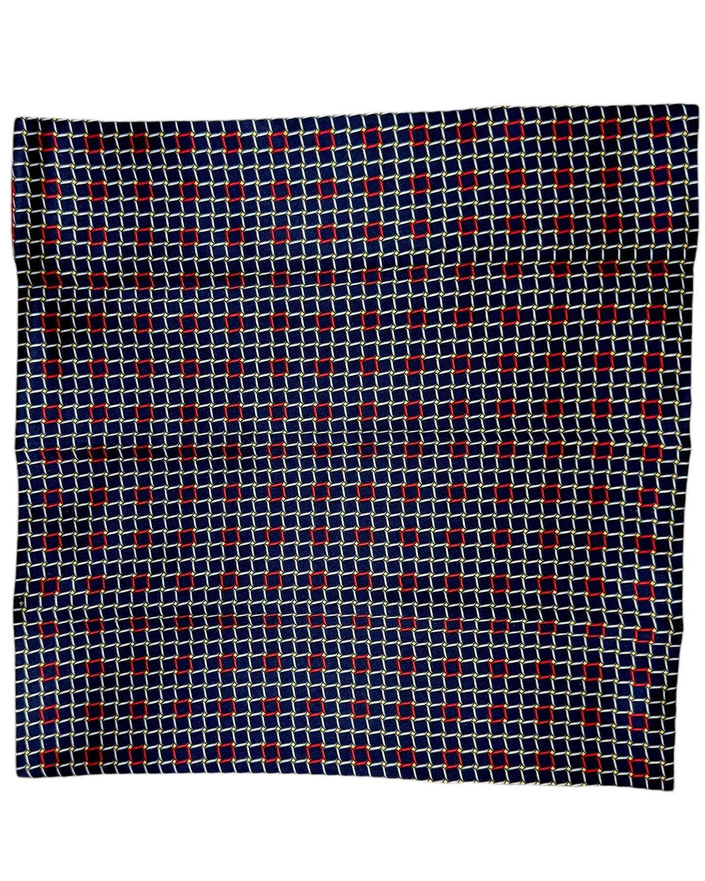 Zilli Silk Pocket Square Dark Blue Silver Red Geometric Design