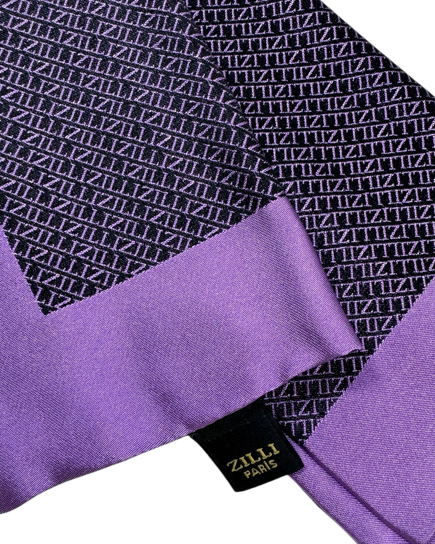 Zilli Pocket Square Black Purple Logo