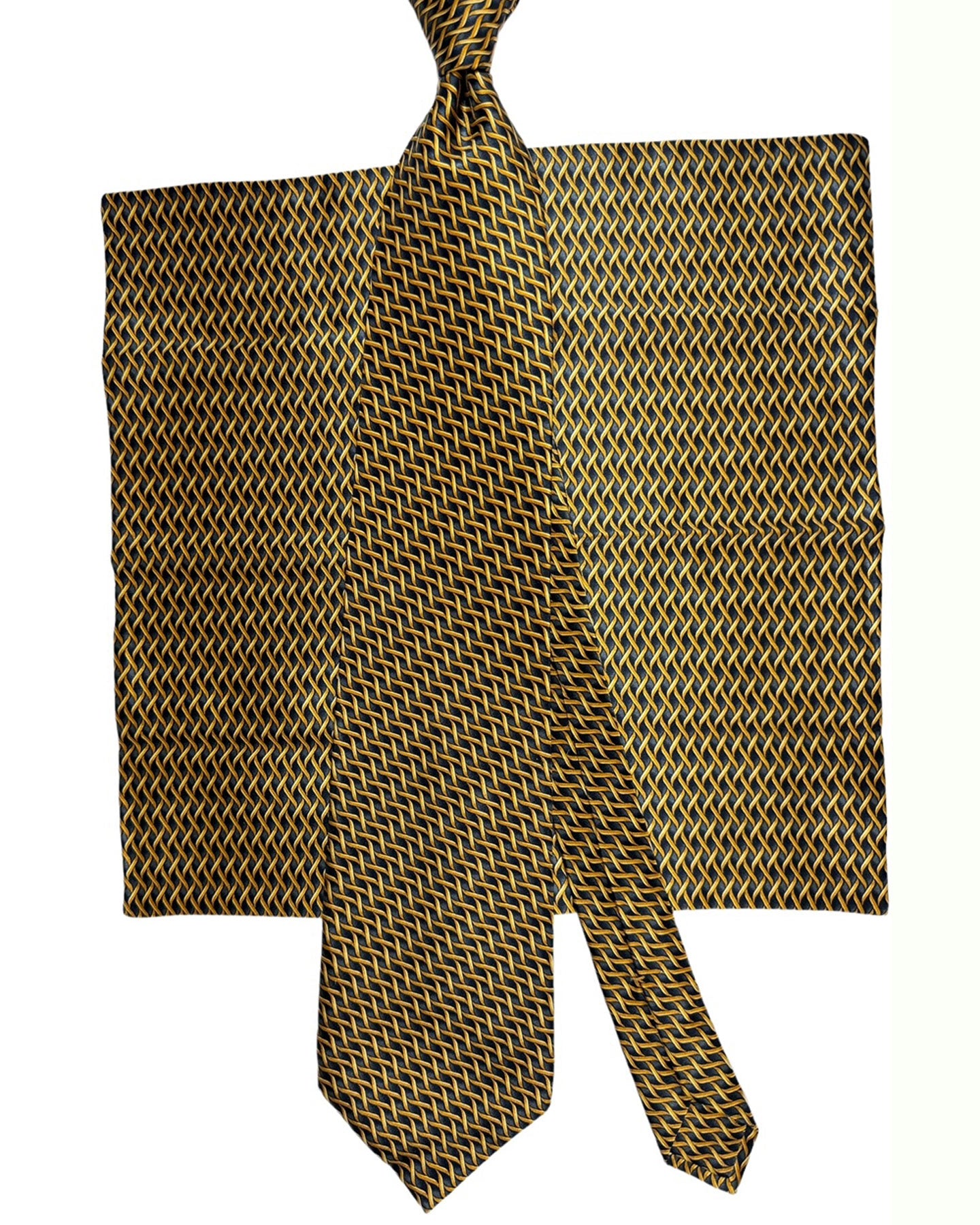 Zilli Tie & Matching Pocket Square Set Black Gold Swirl Design