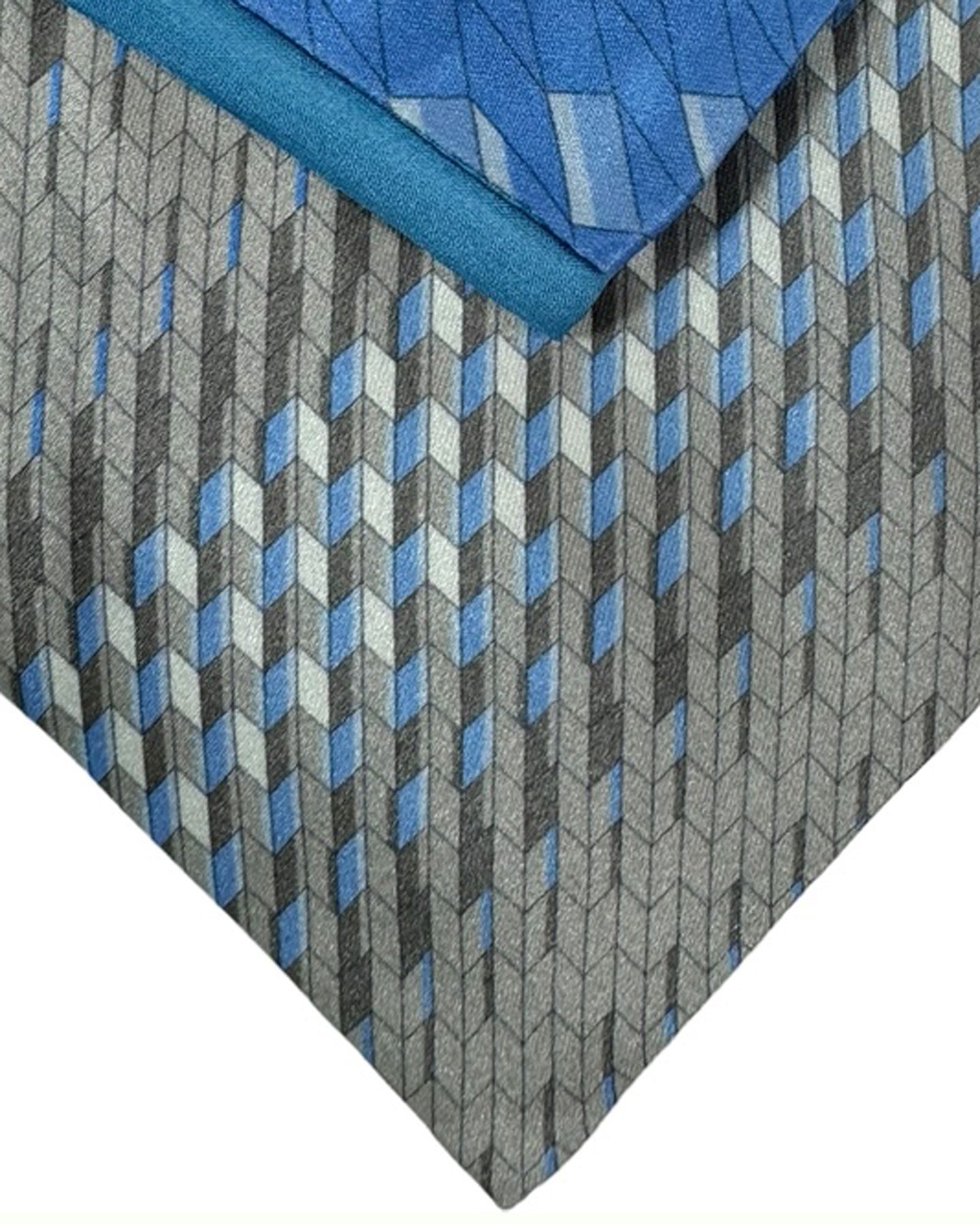 Zilli Tie & Matching Pocket Square Set Gray Blue Micro Pattern Design