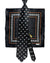 Zilli Tie & Matching Pocket Square Set Black Red Silver Medallions