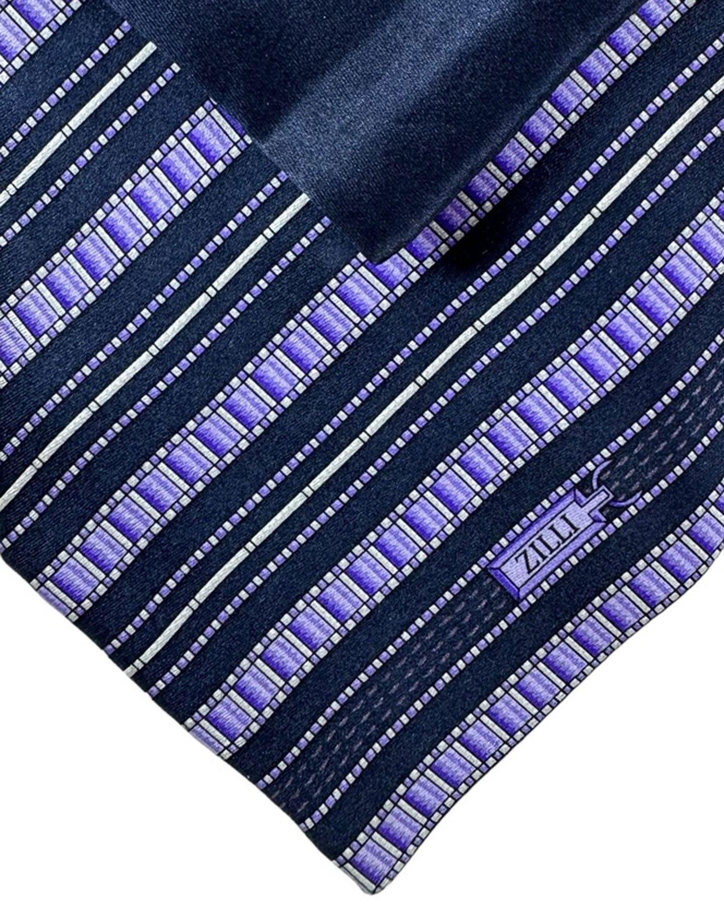 Zilli Tie & Matching Pocket Square Set Purple Stripes