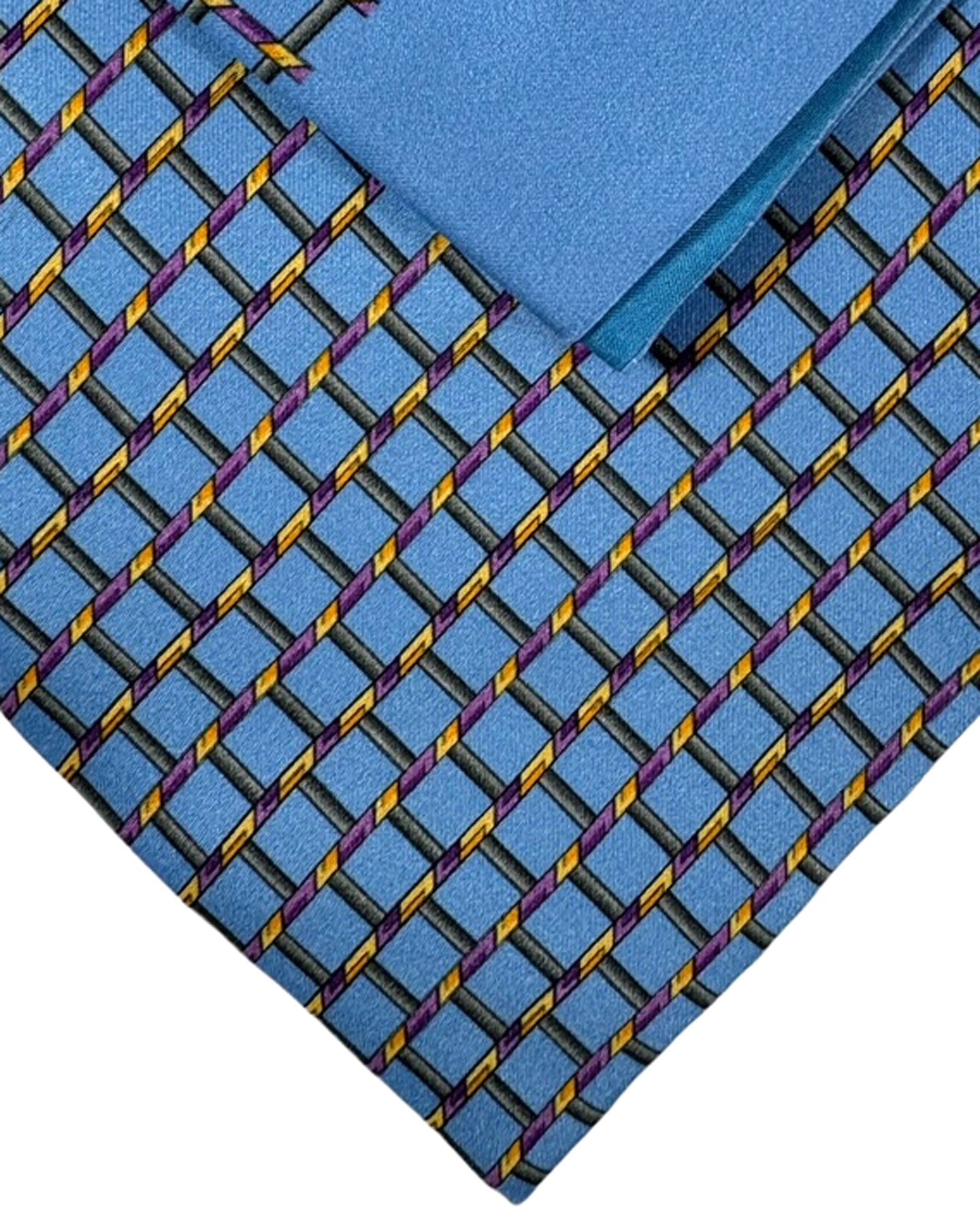 Zilli Tie & Matching Pocket Square Set Sky Blue Purple Gray Orange Gold Stripes