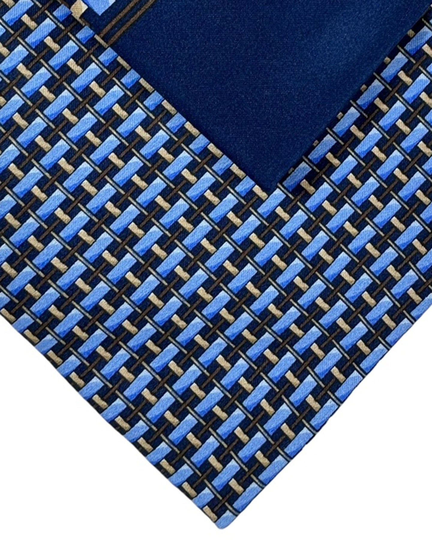 Zilli Tie & Matching Pocket Square Set Midnight Blue Gray Stripes