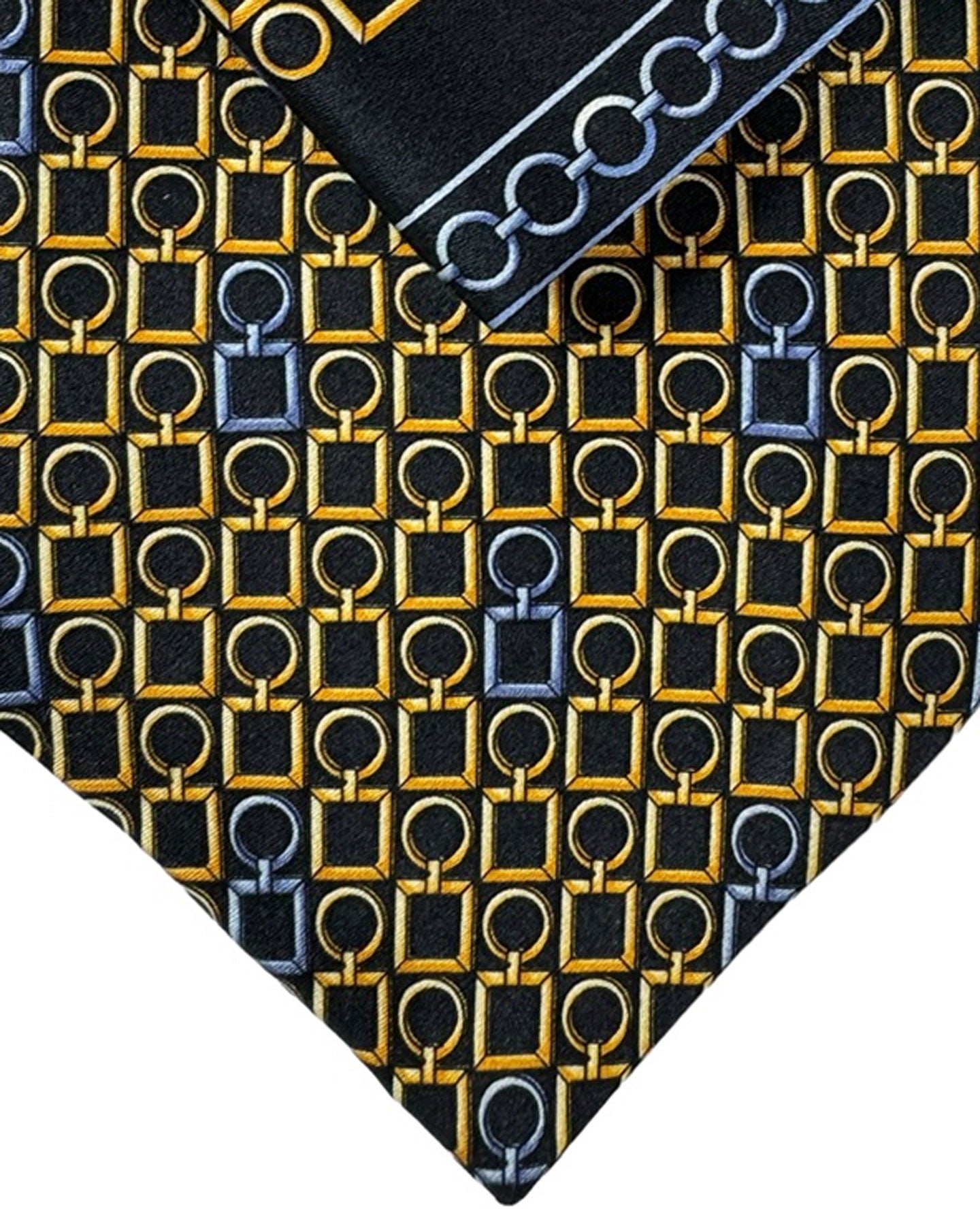 Zilli Tie & Matching Pocket Square Set Black Gold Logo Tag