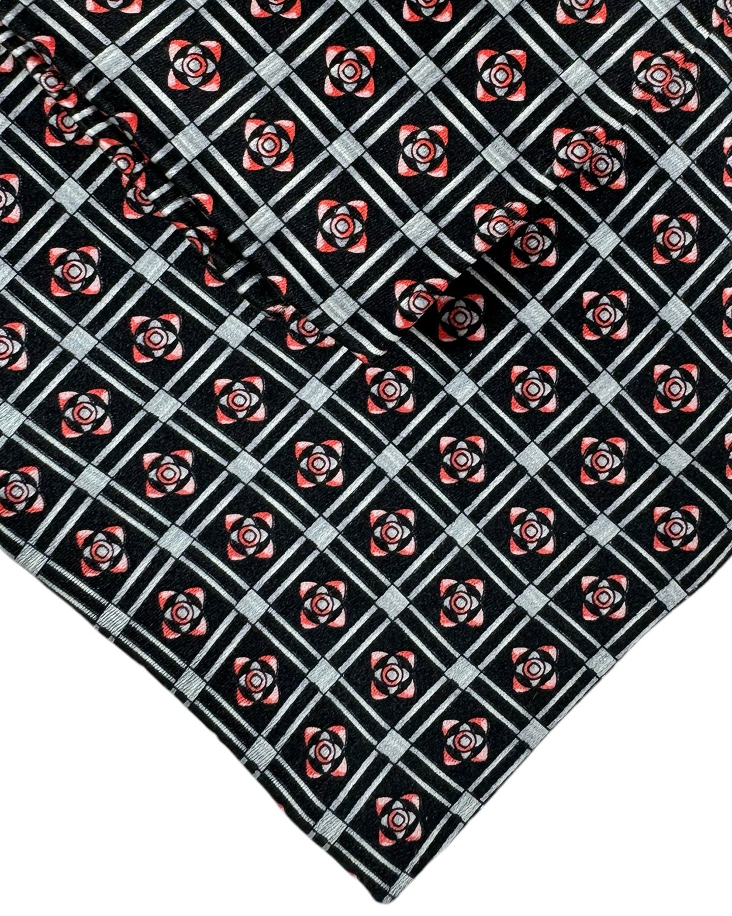 Zilli Tie & Matching Pocket Square Set Black Gray Red Pink Medallion Check