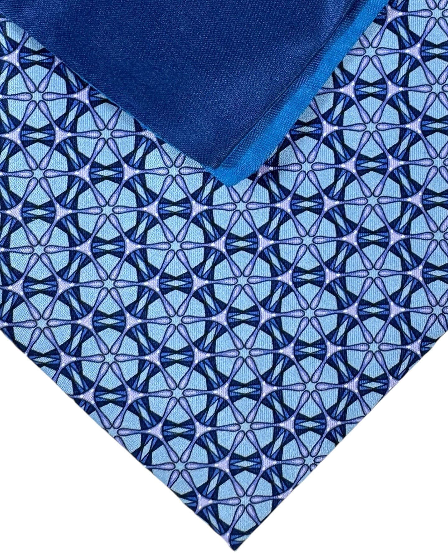 Zilli Tie & Matching Pocket Square Set Dark Blue Lilac Geometric