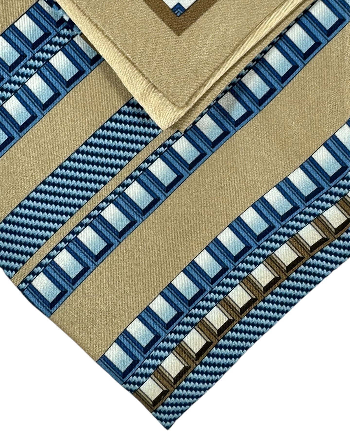 Zilli Tie & Matching Pocket Square Set Cream Blue Stripes