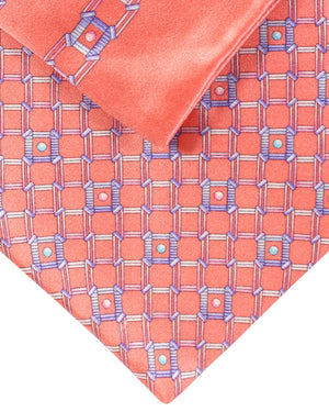 Zilli Silk Tie & Matching Pocket Square Set Pink Check Design