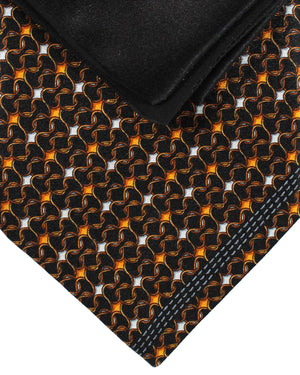 Zilli Silk Tie & Matching Pocket Square Set Black Brown Orange Geometric Design