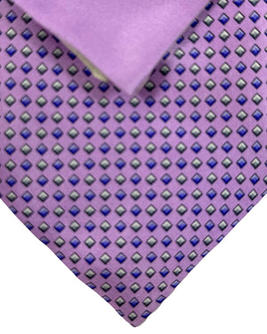 Zilli Silk Tie & Matching Pocket Square Set Lilac Squares Design